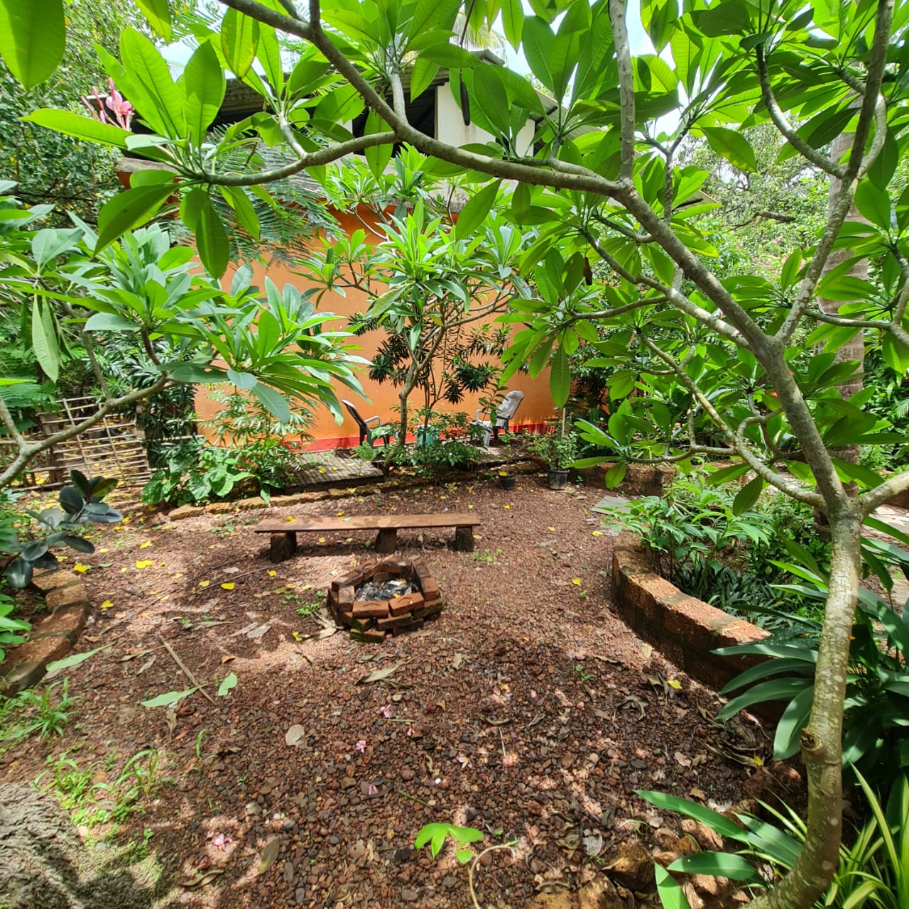 The shaded garden sitting area