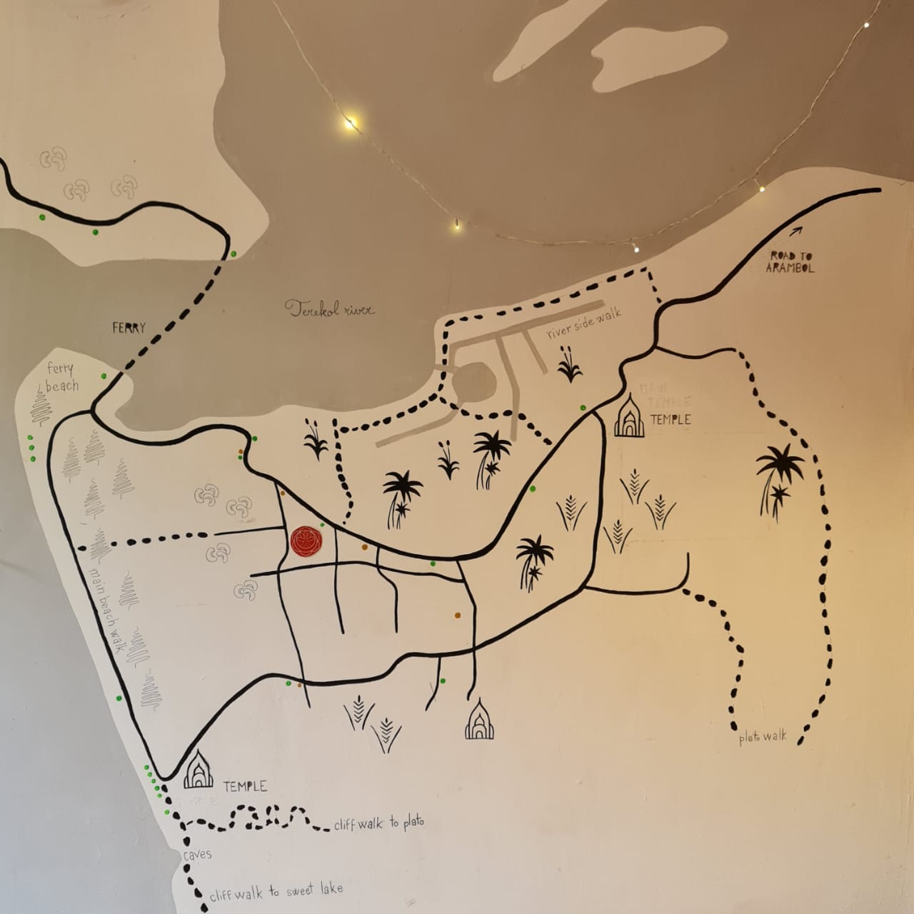 Our hand-painted map of village and beach walks