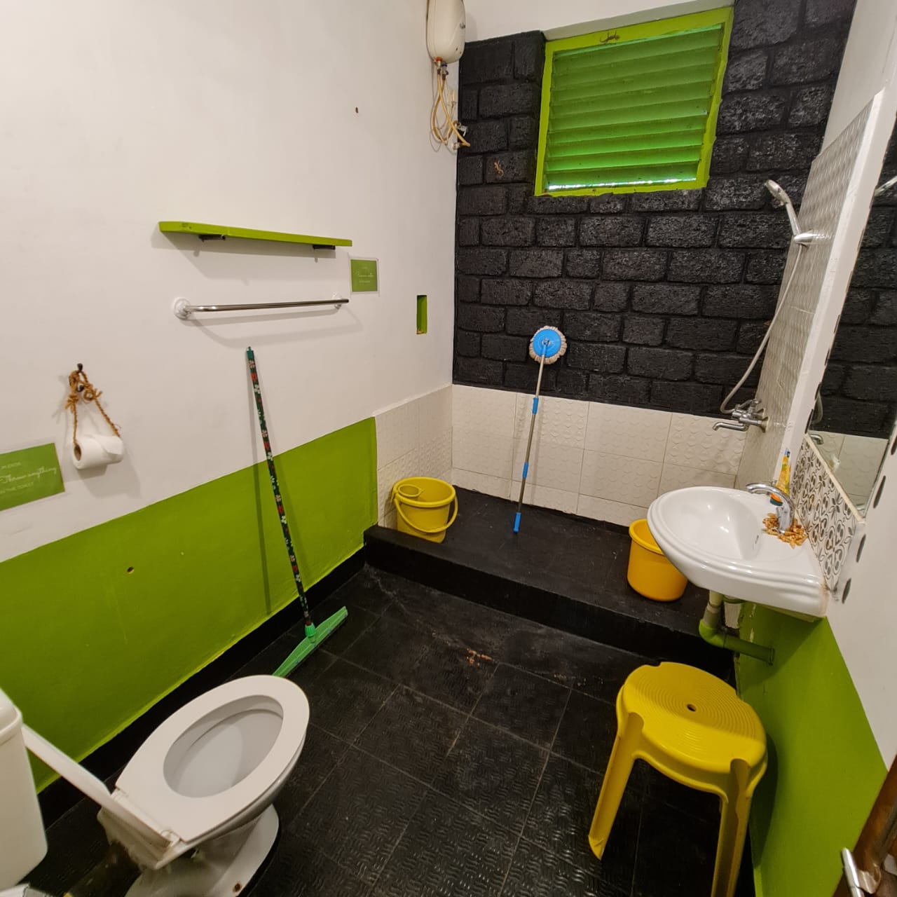 The larger bathroom shared by Akash and Vayu